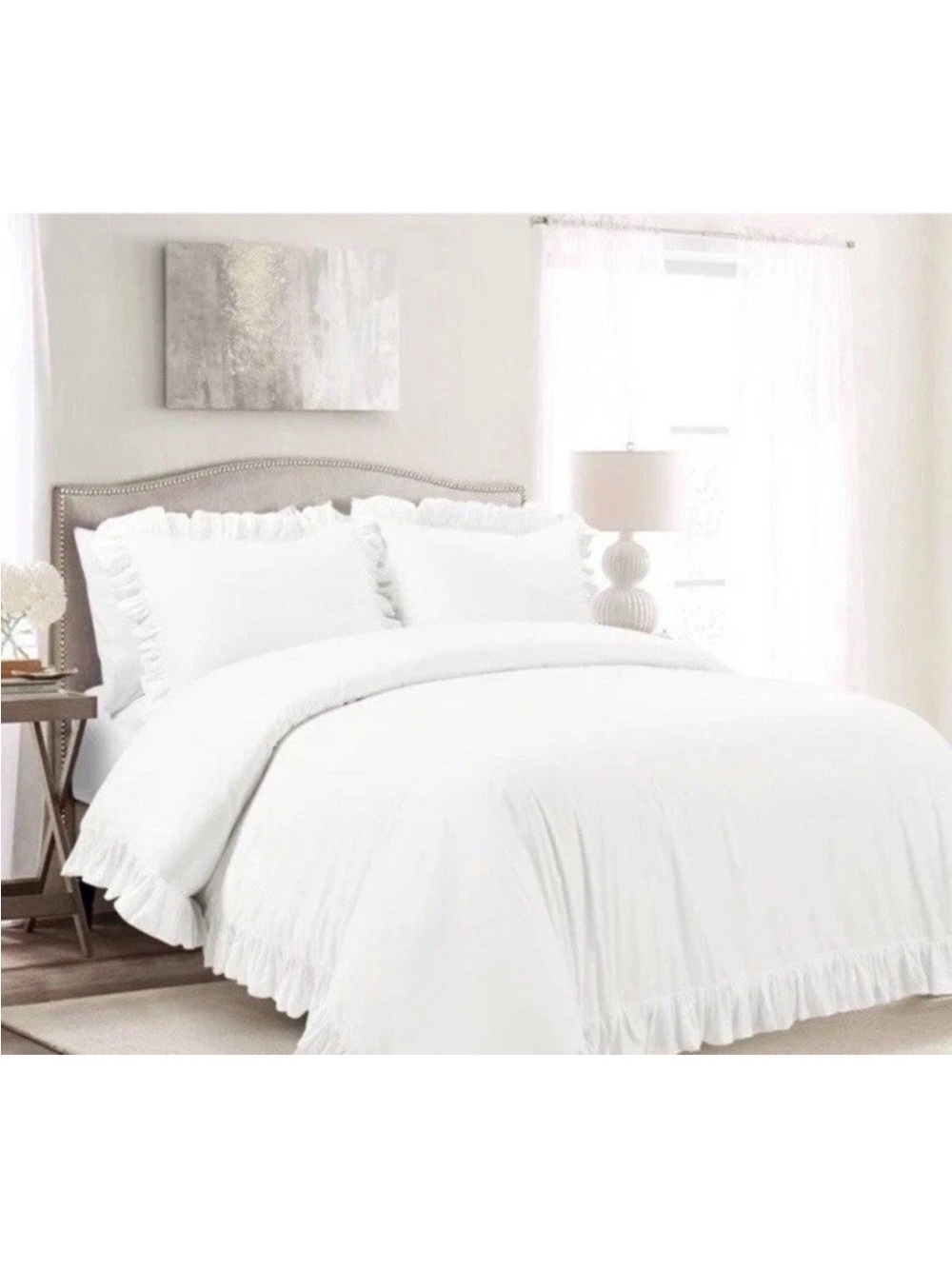 Lush Décor Reyna Twin XL White Duvet Set 100% Cotton Ruffles ~ 2 Piece